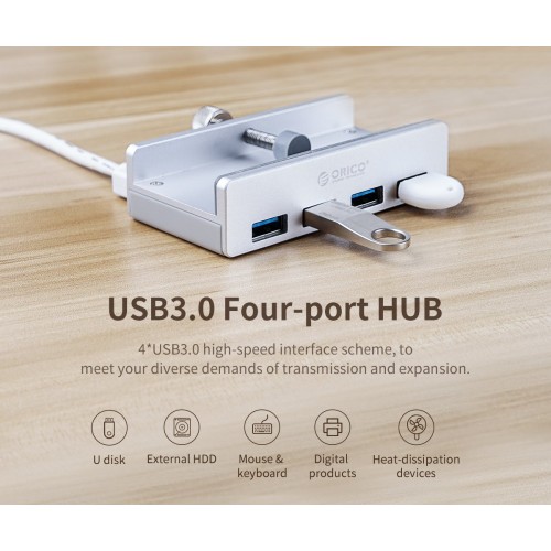 Orico USB 3.0 HUB Clip Type 4 port - Aluminum - MH4PU-SV Orico USB 3.0 HUB Clip Type 4 port - Aluminum - MH4PU-SV