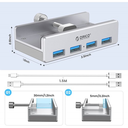 Orico USB 3.0 HUB Clip Type 4 port - aux Micro-USB power input, Aluminum - MH4PU-P-SV Orico USB 3.0 HUB Clip Type 4 port - aux Micro-USB power input, Aluminum - MH4PU-P-SV