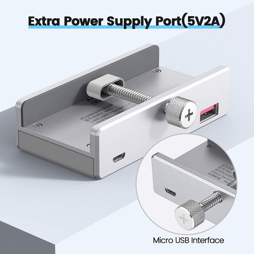Orico USB 3.0 HUB Clip Type 4 port - aux Micro-USB power input, Aluminum - MH4PU-P-SV Orico USB 3.0 HUB Clip Type 4 port - aux Micro-USB power input, Aluminum - MH4PU-P-SV