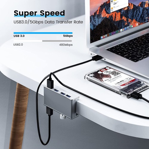 Orico USB 3.0 HUB Clip Type 4 port - aux Micro-USB power input, Aluminum - MH4PU-P-SV Orico USB 3.0 HUB Clip Type 4 port - aux Micro-USB power input, Aluminum - MH4PU-P-SV