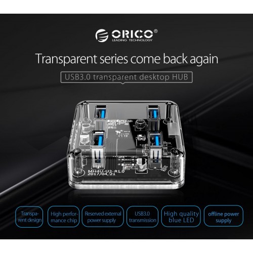 Orico USB3.0 HUB 4 port transparent, 1m cable - MH4U-U3-10-CR Orico USB3.0 HUB 4 port transparent, 1m cable - MH4U-U3-10-CR