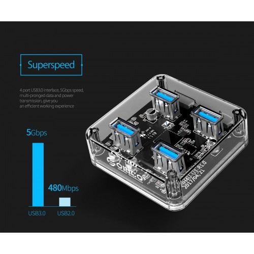 Orico USB3.0 HUB 4 port transparent, 1m cable - MH4U-U3-10-CR Orico USB3.0 HUB 4 port transparent, 1m cable - MH4U-U3-10-CR