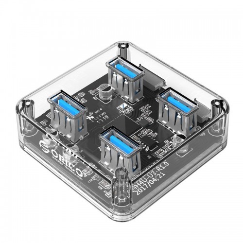 Orico USB3.0 HUB 4 port transparent, 1m cable - MH4U-U3-10-CR