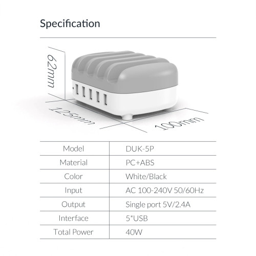 Orico Charger Station 220V - 5 x USB 40W White