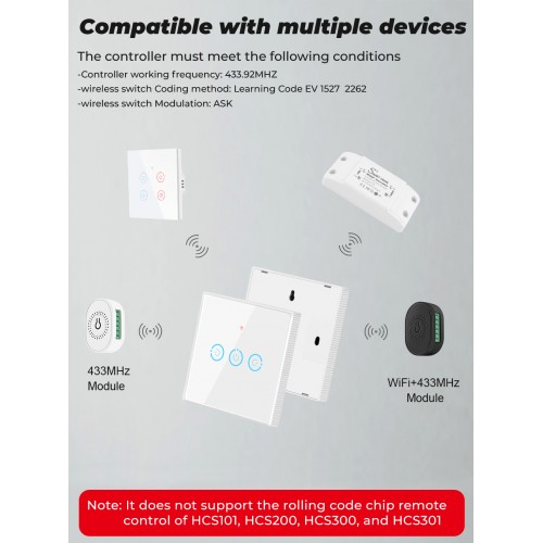 SMATRUL 1 Gang Wireless Touch Switch RF 433Mhz SMATRUL 1 Gang Wireless Touch Switch RF 433Mhz