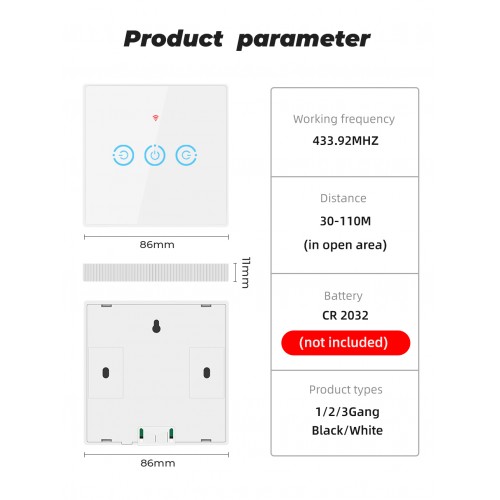 SMATRUL 1 Gang Wireless Touch Switch RF 433Mhz SMATRUL 1 Gang Wireless Touch Switch RF 433Mhz