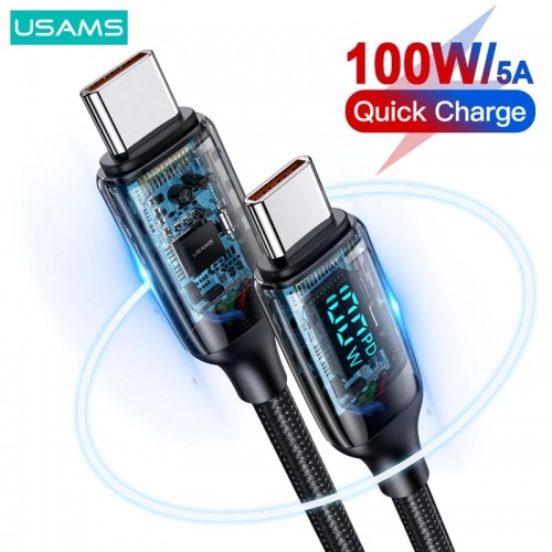 Кабел USAMS US-SJ546 U78 Type-C PD100W 1.2 метра / черен Кабел USAMS US-SJ546 U78 Type-C PD100W 1.2 метра / черен