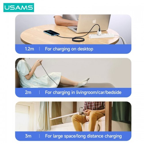 Кабел USAMS US-SJ546 U78 Type-C PD100W 1.2 метра / черен Кабел USAMS US-SJ546 U78 Type-C PD100W 1.2 метра / черен