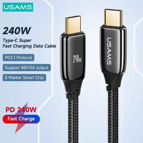 Кабел USAMS US-SJ581 U82 Type-C 240W PD3.1.2 метра / черен Кабел USAMS US-SJ581 U82 Type-C 240W PD3.1.2 метра / черен