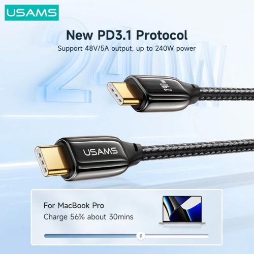 Кабел USAMS US-SJ581 U82 Type-C 240W PD3.1.2 метра / черен Кабел USAMS US-SJ581 U82 Type-C 240W PD3.1.2 метра / черен