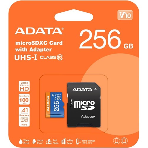 Карта памет ADATA microSDXC UHS-I Class 10 V10 A1 / 256GB + адаптер