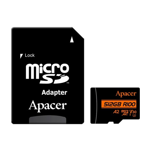 карта памет Apacer microSDXC 128GB UHS-I U3 V30 A2, с адаптер