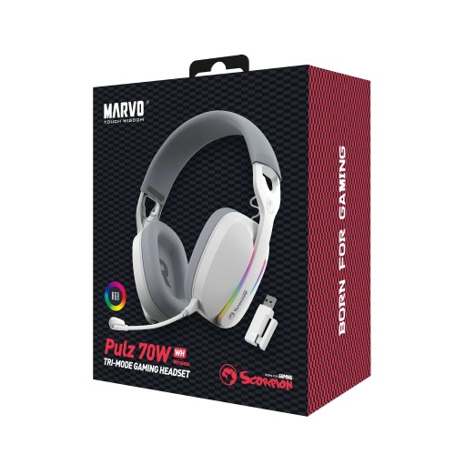Marvo Gaming Headphones Pulz 70W WH - Bluetooth, 2.4G Marvo Gaming Headphones Pulz 70W WH - Bluetooth, 2.4G