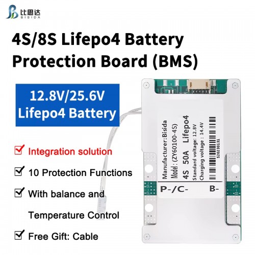 Bisida 4S 12.8V Lifpeo4 BMS 80A common port with balance line and NTC for solar energy storage battery pack