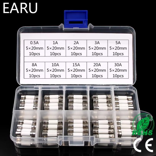 100pcs Ceramic Fuse 5mm x 20mm Slow Blow