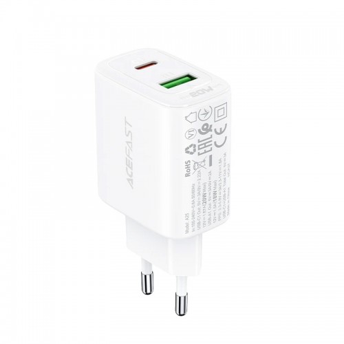 Acefast Charger Wall GaN PD20W - A25 - USB-C x 1, USB-A x 1, White