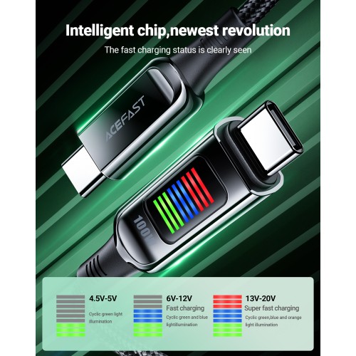 Acefast USB-C to USB-C Cable 100W 1.2m with LED display - C7-03 - Black Acefast USB-C to USB-C Cable 100W 1.2m with LED display - C7-03 - Black