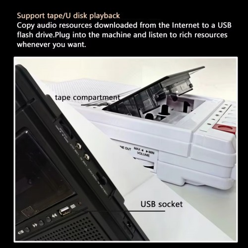 Ретро касетофон QFX RETRO-39 с USB плейър / бял Ретро касетофон QFX RETRO-39 с USB плейър / бял