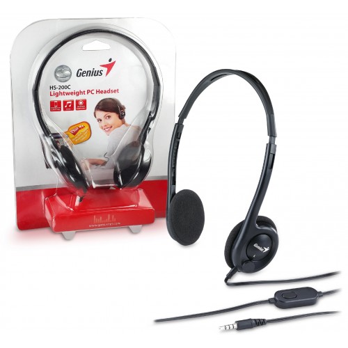 слушалки с микрофон Genius HS-200C - Lightweight, черни слушалки с микрофон Genius HS-200C - Lightweight, черни