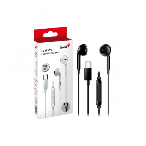 слушалки тапи Genius In-ear Earbuds HS-M365 - USB-C, черни слушалки тапи Genius In-ear Earbuds HS-M365 - USB-C, черни