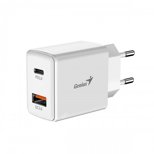 бързо зарядно Genius PD-20AC - 20W, USB-A, USB-C, PD3.0, QC3.0, бяло бързо зарядно Genius PD-20AC - 20W, USB-A, USB-C, PD3.0, QC3.0, бяло