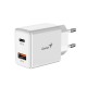 бързо зарядно Genius PD-20AC - 20W, USB-A, USB-C, PD3.0, QC3.0, бяло бързо зарядно Genius PD-20AC - 20W, USB-A, USB-C, PD3.0, QC3.0, бяло