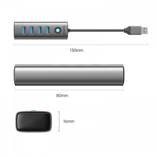 хъб Orico USB3.0 4 port, Aluminium, сив хъб Orico USB3.0 4 port, Aluminium, сив