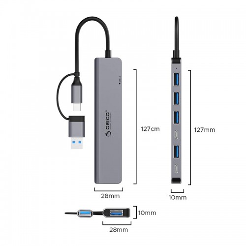 хъб Orico USB-C/USB-A 7 port - USB-C x 2, USB3.0 x 1, USB2.0 x 4, Aluminium хъб Orico USB-C/USB-A 7 port - USB-C x 2, USB3.0 x 1, USB2.0 x 4, Aluminium