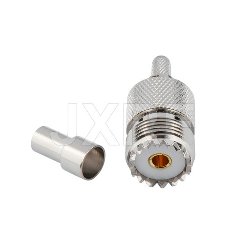 Конектор SO239 UHF Female за кримпване с кабел RG58 RF Connector SO239 UHF Female Crimp for RG58