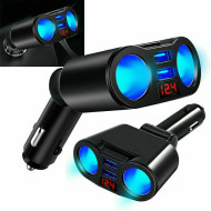 Power Socket Splitter Adapter + Dual USB QC3.0 Fast Car Charger