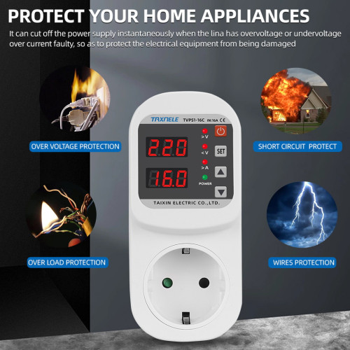 Adjustable 16A AC 220V/110V Surge Protector Socket EU Plug Safe Stabilizer Over Voltage Current Voltage Protector