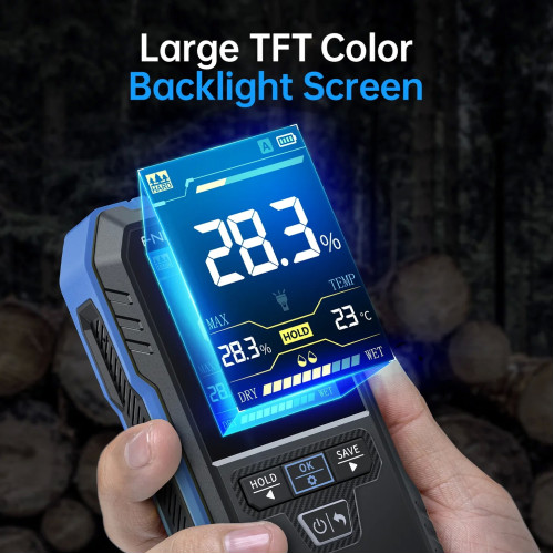 Безконтактен влагомер FNIRSI WMT-10 с 2.4" цветен дисплей – измерва влажност в дърво, тухли и мазилка с висока точност и без повреждане на повърхността.