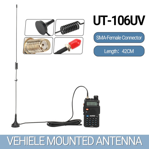 UT-106UV магнитна автомобилна антена VHF/UHF SMA Female за радиостанции UT-106UV магнитна автомобилна антена VHF/UHF SMA Female за радиостанции