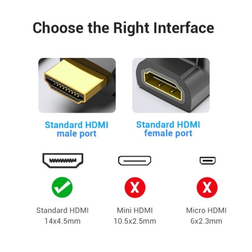 Vention HDMI адаптер 90° ъглов (M/F) – Right Angle HDMI Vention HDMI адаптер 90° ъглов (M/F) – Right Angle HDMI