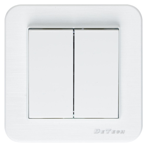 Двоен електрически ключ DeTech DE-9223-02 с рамка, 10A, 250V, за вграждане, IP20, бял Двоен електрически ключ DeTech DE-9223-02 с рамка, 10A, 250V, за вграждане, IP20, бял