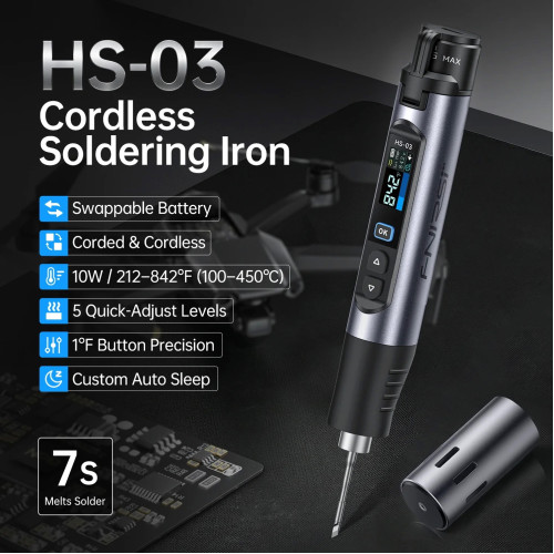 FNIRSI HS-03 Smart Portable Soldering Iron 100W with OLED Display and USB-C PD Power FNIRSI HS-03 Smart Portable Soldering Iron 100W with OLED Display and USB-C PD Power