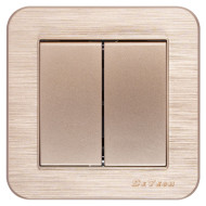 DeTech DE-9223-02 2-Gang 1-Way Light Switch with Frame, 10A, 250V, IP20, Flush Mount, Gold DeTech DE-9223-02 2-Gang 1-Way Light Switch with Frame, 10A, 250V, IP20, Flush Mount, Gold