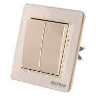 DeTech DE-6008-02 2-Gang 1-Way Light Switch, 10A, 250V, IP20, Flush Mount, Gold