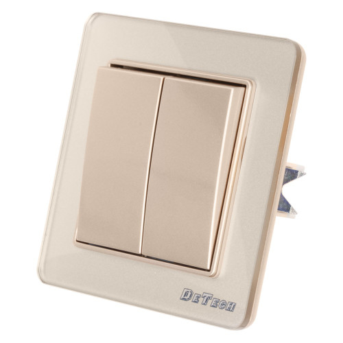 DeTech DE-6008-02 2-Gang 1-Way Light Switch, 10A, 250V, IP20, Flush Mount, Gold