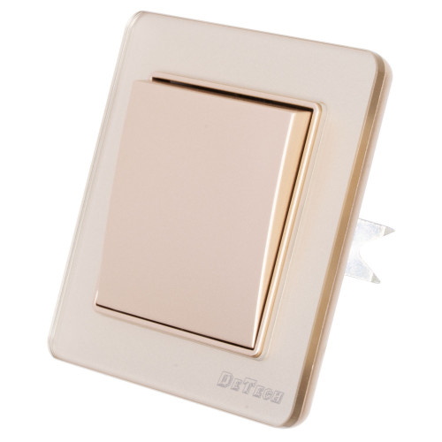 DeTech DE-6008-01 1-Gang 1-Way Light Switch, 10A, 250V, IP20, Flush Mount, Gold