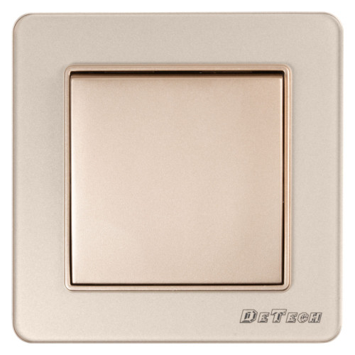 DeTech DE-6008-01 1-Gang 1-Way Light Switch, 10A, 250V, IP20, Flush Mount, Gold