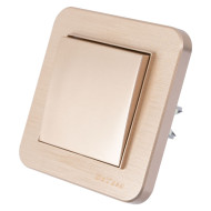 DeTech DE-9223-01 1-Gang 1-Way Light Switch with Frame, 10A, 250V, IP20, Flush Mount, Gold