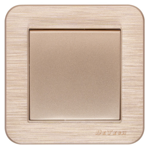 DeTech DE-9223-01 1-Gang 1-Way Light Switch with Frame, 10A, 250V, IP20, Flush Mount, Gold