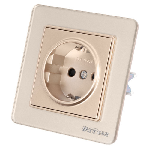 DeTech DE-6008-42 Single Schuko Socket Outlet, 16A, 250V, IP20, Flush Mount, Gold