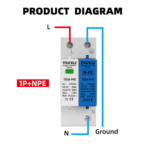 AC SPD Lightning Arrester 1P+NPE 40KA 50KA T1 T2 275V House Surge Protector Protective Low-voltage Device