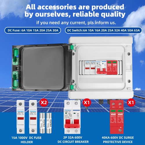 Solar Photovoltaic PV DC Combiner Box Surge Lightning Protection 1 Input 1 Out DC 600V Fuse MCB SPD HA Waterproof Box IP65