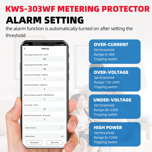 Taxnele KWS-303WF Tuya WiFi AC монитор 40A DIN шина TUYA WiFi AC Monitor 110V 220V Over Voltage Current Protection KWH Energy Temperature Meter Relay Switch Circuit Breaker Kws303
