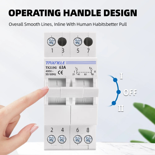 Taxnele TX219G 2P MTS Ръчен превключвател 63A 2P 40A 63A MTS Dual Power Manual Transfer Isolating Switch Interlock Circuit Breaker 230V 400V Modular Changeover Switch