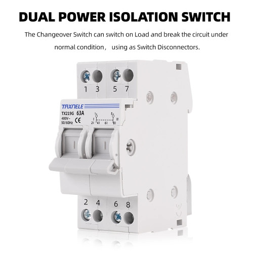 Taxnele TX219G 2P MTS Ръчен превключвател 63A 2P 40A 63A MTS Dual Power Manual Transfer Isolating Switch Interlock Circuit Breaker 230V 400V Modular Changeover Switch