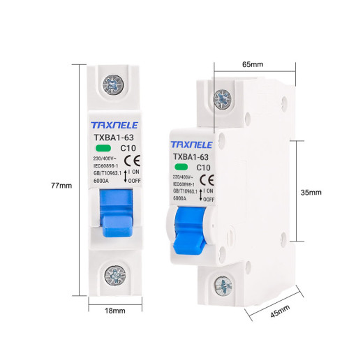 Taxnele TXBA1-63 1P Автоматичен прекъсвач MCB 6kA – 6A / 10A / 16A / 20A / 25A / 32A / 40A / 50A / 63A